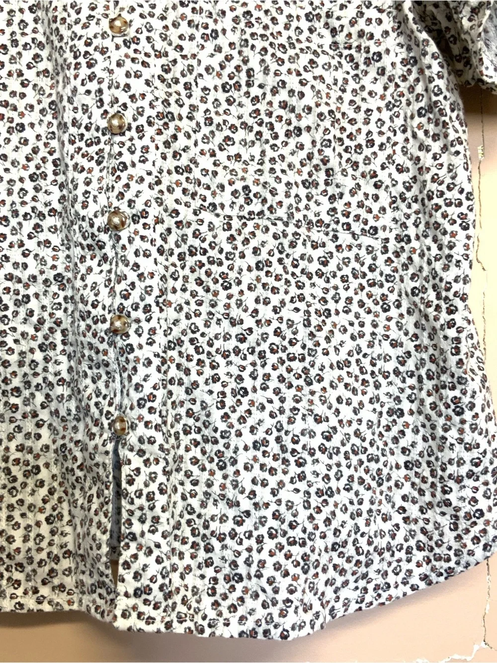 Anthropologie Cream and Black Leopard Print Puff Sleeve Blouse